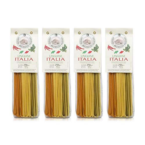 Morelli Linguine Pasta with Wheat Germ, Spinach & Red Chili Flavored Tricolor Pasta (pack of 4)