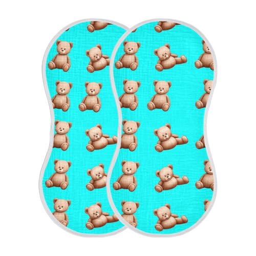 Cartoon Teddy Bear Baby Burp Cloths Cotton Washcloths Absorbent Soft Burping Rags for Baby Girl Boy Muslin Burp Cloths 2 Pack2