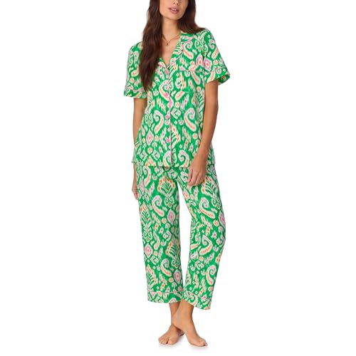 Bed Head PJs Womens Short Sleeve Notch Collar & Cropped Pants Sleepwear Pajama Set, Organic Cotton