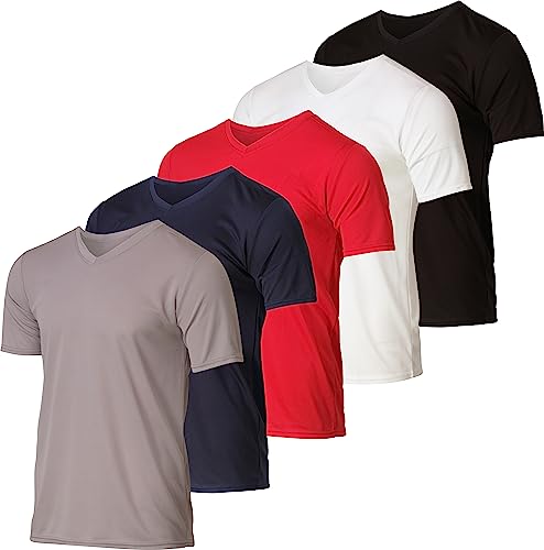 5 Pack: Men’s V Neck Mesh Active T-Shirt Essentials Performance Workout Gym Training Quick Dry Fit Dri Breathable Short Sleeve Under Shirt Athletic Sport Fitness Exercise Running Top Spf,Set 5-Xxl #TOP27