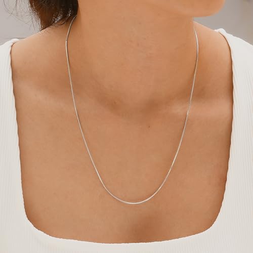 Italian 1.2/1/0.8mm 925 Sterling Silver Chain for Women, Solid Box Cable Rope Station Necklace Chains, Nickel-Free & Hypoallergenic, Thin & Dainty & Sturdy, Perfect for Pendants & Everyday Jewelry3