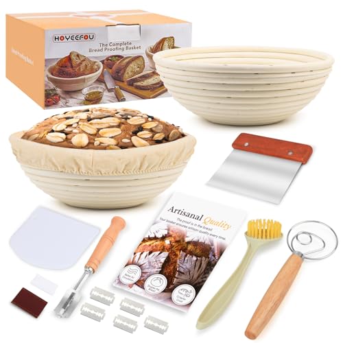HOYEEFOU Bread Proofing Basket Set,Banneton Sourdough Bread Baking Supplies,Sourdough Starter Kit, Bread Making Tools Kit, Sourdough Tools Kit, Sourdough Proofing Basket set, Sour dough Tools Kit
