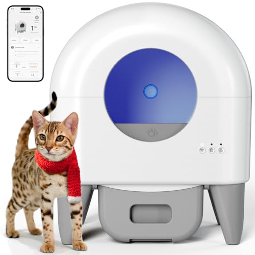 Fumoi Self Cleaning Litter Box, Automatic Cat Litter Box Self Cleaning Large Capacity for Multiple Cats, App Control with Safety Sensors, Removable Washable Liner,2 Rolls Garbage Bags,Grey