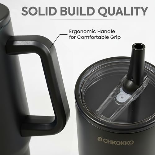 Image of CHKOKKO Stainless Steel Tumbler with Straw & Side Handle 1200ML Leak-Proof Travel Mug | Hot and Cold Double Insulated 1.2L Premium Water Bottle for Travel Gym & Office Use