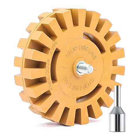 LUCKUT Decal Eraser Wheel 4 Inch Pin Stripe Removal Tool 1 Pack Adhesive Remover Wheel with Pad & Adapter Graphics Removal Tool Eraser Wheel Decal Remover (Slotted Solid Rubber Wheel) Cover