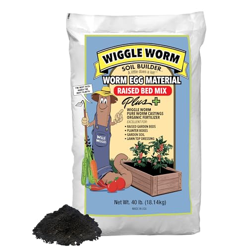 Raised Bed Mix, 40lbs - Organic Soil and Fertilizer for Container Gardening - Worm Egg Material Mixed with Odor Free Pure Worm Castings