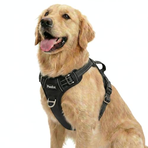 Funfox Hundegeschirr Mittelgroße Hunde, Anti Zug Brustgeschirr Verstellbares Geschirr Hund mit Griff Reflektorstreifen, No Pull Geschirr Hund für Kleine Mittlere Grosse Dog Harness Schwarz L