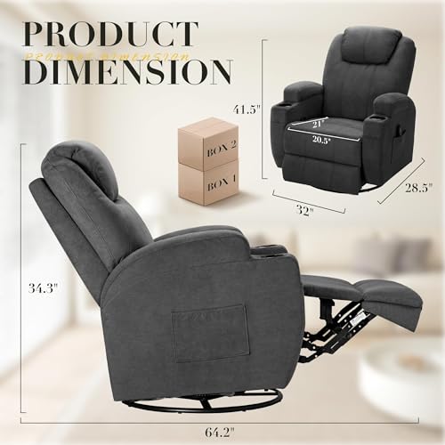 image for Furmax Recliner Chair, 360° Swivel Rocker Chair for Adults, Rocking R
