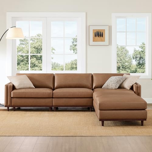 Image of CHITA 118 inch Super Large Sectional Modular Sofa, 5 Seat, Faux Leather, Camel