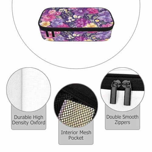 Image of Purple Flowers Pencil Bag Blooming Buds Yellow Blue White Big Capacity Pencil Case Pencil Pouch Pen Bag School Students Boy Girl