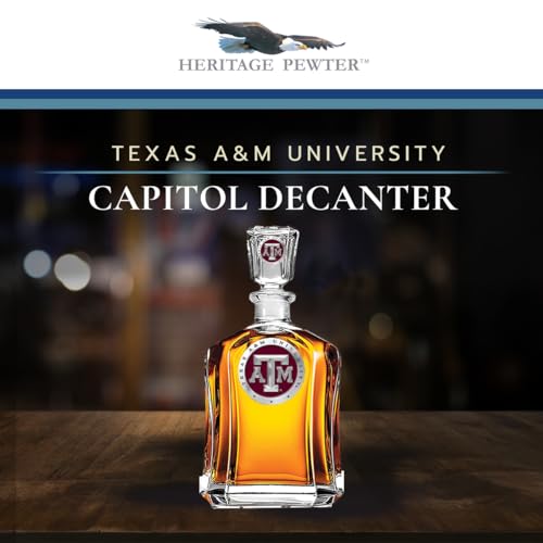 Image of Heritage Pewter Texas A&M Capitol Decanter | 24 OZ Whiskey Decanter for Liquor with Airtight Stopper | Expertly Crafted Pewter Glass Clear
