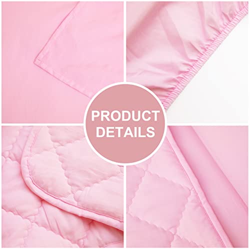 FLXXIE 4 Pieces Toddler Bedding Set, Soft and Breathable Microfiber Crib Sheet Set, Includes Quilted Comforter, Flat Top Sheet, Fitted Sheet, Envelope Pillow Case for Boys and Girls, Pink