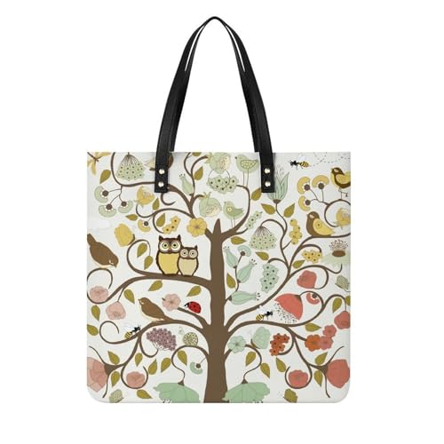 Sac à bandoulière chouette et oiseau avec grand volume 39x39cm et anses renforcées pour femme