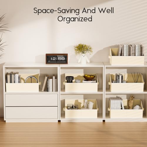 Homsorout Large Closet Organizers and Storage Bins - 6 Pack Trapezoid Storage Baskets for Shelves, Foldable Fabric Baskets with Handles Ideal for Closet, Basket, Wardrobe and Shelf Storage, Beige