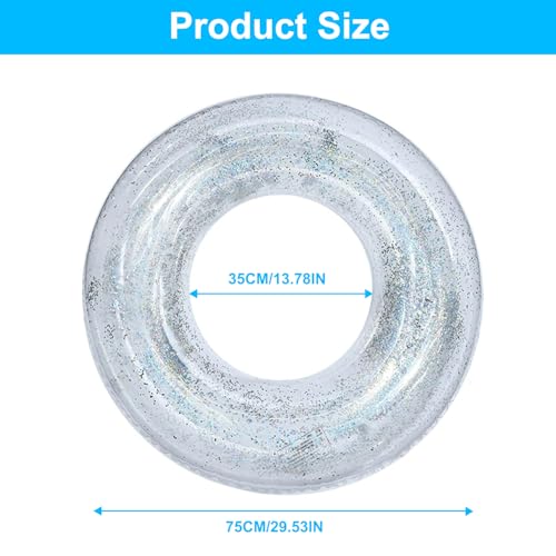 Transparent Schwimmreifen 75cm Schwimmring Aufblasbar Schwimmring Erwachsene, Schwimmring Groß Glitzer PVC Schwimming Ring Schwimmring mit Pailletten für Sommer Pool Party
