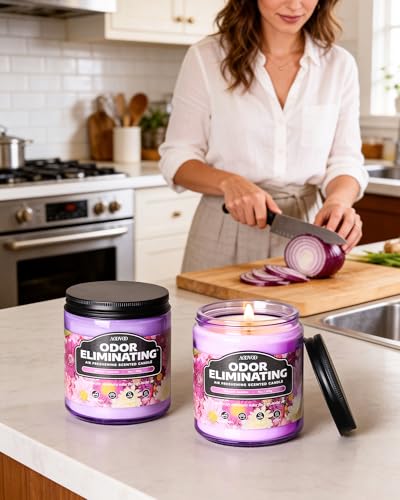 Image of AOOVOO Dreamy Garden 2 Pack Odor Eliminating Highly Fragranced Candle - Eliminates 95% of Pet, Smoke, Food and Other Smells Quickly, Non Toxic Air Freshing Soy Candle, 18 oz Up to 100 Hours Burn time