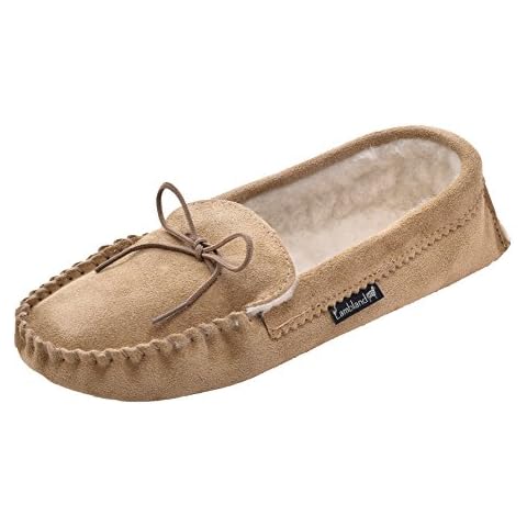 Lambland Men's UK Made Luxury Sheepskin Suede and Wool Lined Premium Moccasin Slippers Hard Sole Moccasins (Beige, uk_footwear_size_system, adult, men, numeric, medium, numeric_10) Cover