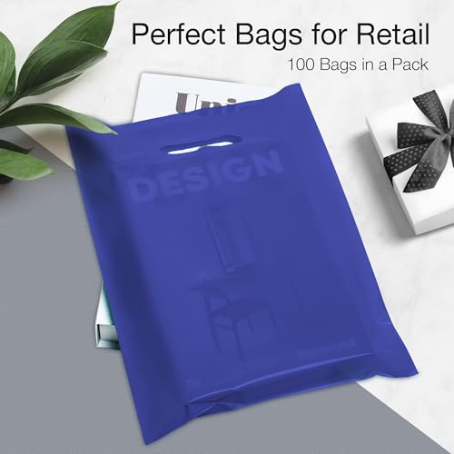 Image of 100 Indigo color Plastic Bags With Handles 9x12 Merchandise Bags