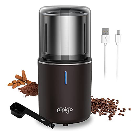 Cordless Coffee Grinder Electric Coffee Bean Grinder USB-C Rechargeable Coffee Grinder with Removable Stainless Steel Bowl Portable Spice Grinder Electric for Coffee, Spices, Nuts (200W, 12 Cups)