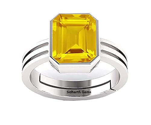 Bague en saphir jaune naturel et argent 925 réglable pour homme et femme