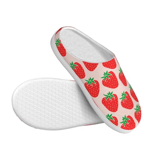 Cute Strawberries Full Print Flannel Slippers，Soft Warm Upper, Anti-Slip TPR Sole, for Casual Use3