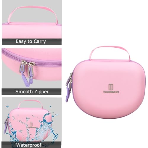 Image of Tourmate Hard Travel Case for Riwbox CT-7 CT-7S / iClever HS01 / FosPower Cat Ear LED Light Kids Wireless Headphones, Protective Carrying Storage Bag (Purple&Pink)