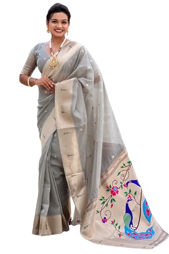 Image of SGF11 Women's Organza Kanjivaram Pure Soft Silk Handloom Saree Pure Golden Zari With Blouse Piece