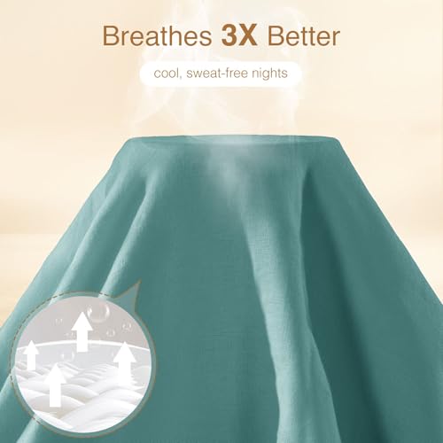 SONORO KATE 100% French Linen Duvet Cover Queen Size, Soft Breathable for Hot Sleepers, Moisture Wicking & Durable Cover Set - Zipper Closure & 4 Corner Ties Duvet Covers 3 Piece (Aqua,Queen)