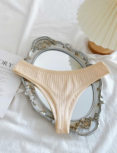 Image of FINETOO Cotton Thongs for Women Soft Low Rise Sexy Thong Ladies Panties Womens Underwear 6 Pack XS-XXXL