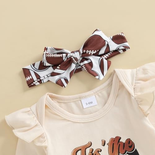 Football Baby Girl Clothes Letters Print Long Sleeve Romper Ruffle Bloomers Headband Socks Set 4Pcs Game Day Outfit4