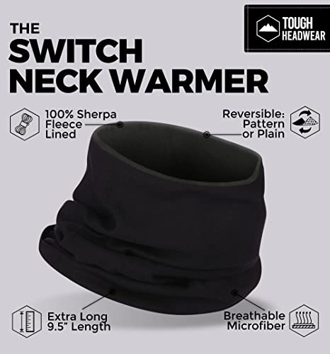 Tough Headwear Reversible Microfiber Fleece Gaiter Tube Neck Warmer (Solids) - Black #TOP2