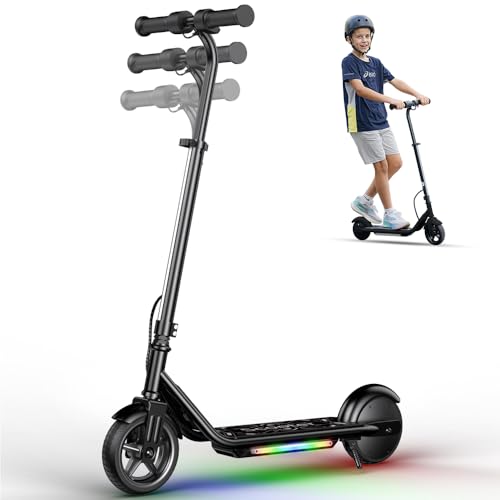 iScooter IK3Max Electric Scooter for Kids Ages 8+, Bluetooth, Horn, LED Display,3 Adjustable Speeds & Heights for Tweens, Foldable, Double Brake, 3 Light Modes, 200W Motor Black IK3MAX-5/8/1
