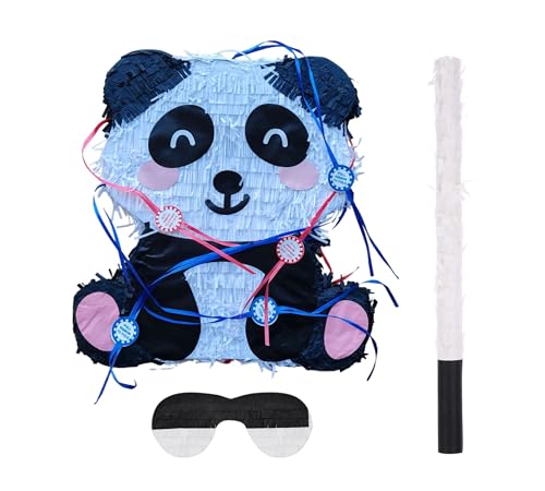 Panda Piñatas for Birthday Party Hand Made Animal Piñata Party Supplies Piñata Bundle with Blindfold and Bat (17