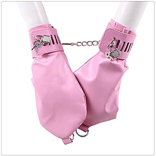 ALMYMM Petplay Fesseln Sex Hunde Handschuhe mit Schloss,Bondage Erotik Fist Handschuhe SM Fessel Sexspielzeug Beide Extrem Hundepfoten Paare,Hund Bondagehandschuh für Dog Play Cosplay Sklave (Rosa)