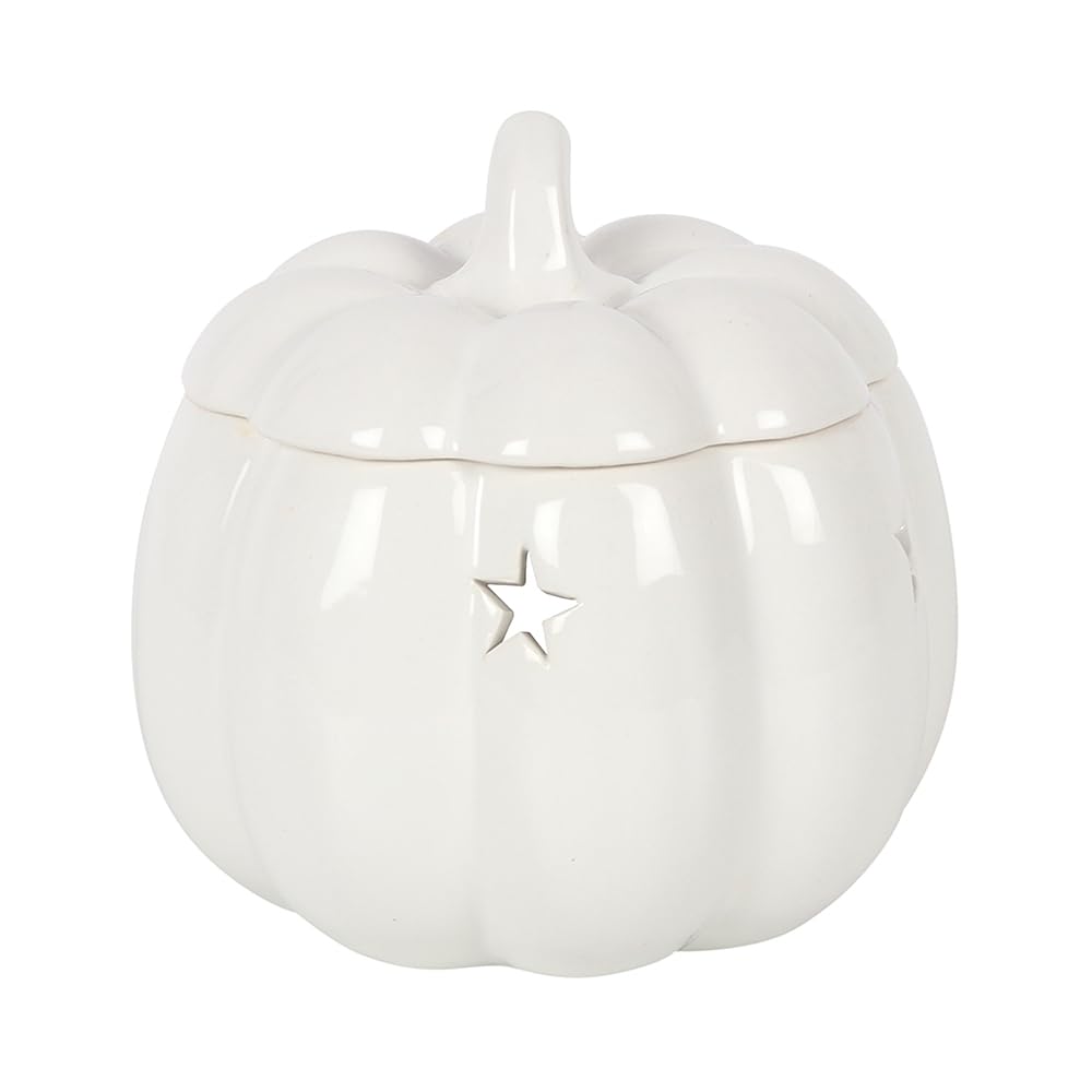 Elegant White Ceramic Pumpkin Electric Oil Burner - 10.5cm x 10.5cm (1 Pc.) - Lovely & Stylish Design, Durable Material - Perfect For Aromatherapy & Home Decor