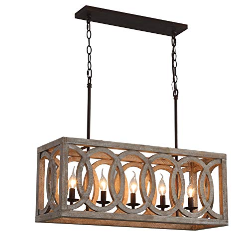 Big Sale Large Vintage Wooden Chandeliers Farmhouse 5-Light Kitchen Island Ceiling Wood Pendant Lights Fixture Ceiling Lighting Chandelier for Dining Room, Pool Table