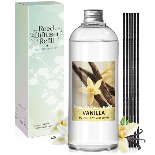 Scent-Hi Raumduft Nachfüller, Vanille 500ml, 6 Diffusorstäbchen, Nachfüller für Duftdiffusor,...