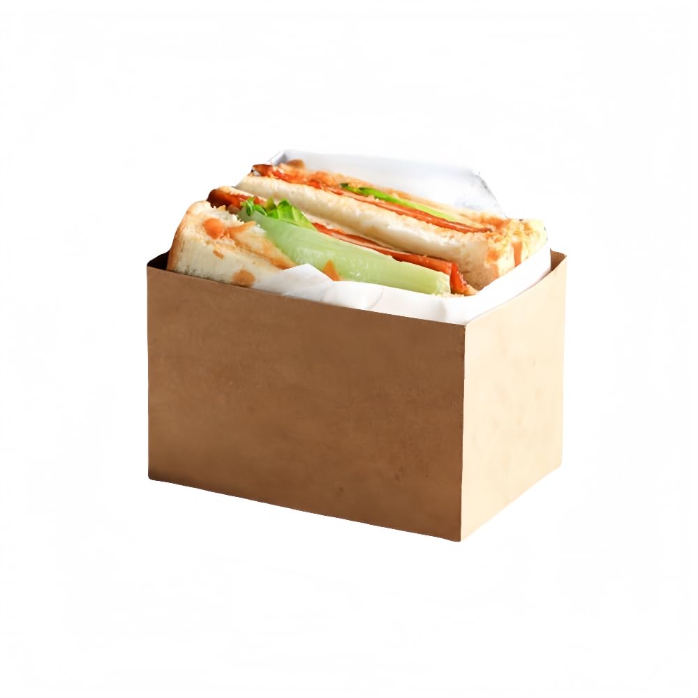 100 Stück Kraft-Sandwich-Verpackungsboxen, Sandwich-Papierboxen, Lebensmittelbehälter für Toast, Donuts, Restaurant, Burger, Picknick und Party (braun)