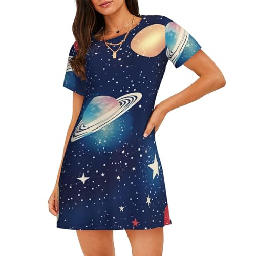 Chemise de nuit légère ciel étoilé pour femme à manches courtes