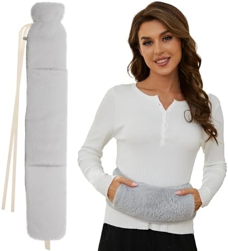 Wärmflasche Lang mit Bezug, Groß Gummi Wärmeflasche Lange Warmflaschewarmflasche Warm mit Flauschig Hände Bezug, 72cm Extra Länglich Wärmeflaschen XXL 2 Liter Warmflasche für Die P