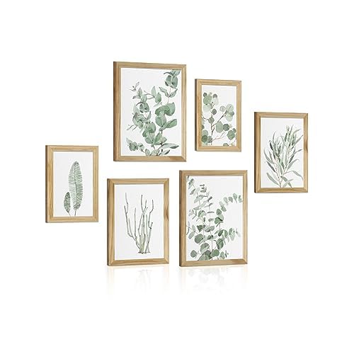 Botanical Plant Wall Art Prints: Sage Green Eucalyptus Bathroom Decor Boho Pictures for Bedroom Plant Leaves Poster Set Framed 6 Piece Living Room Home Decoration Botanical Soudproof 6 panel