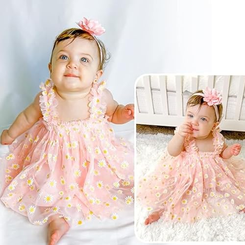 Image of TotzTouch Baby Girls Dress | Frock Cami Strap Flared Printed Net Sleeveless Gown 3 Set (Baby Blue, Pink, Green) Light Weight Age Newborn to 4 Years