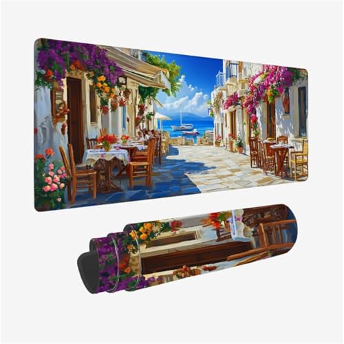 Alfombrilla Ratón XXL Gaming 900 x 300 x 3mm Grande Alfombrilla Ratón Ciudad Mousepad Flor Diseño con Base de Goma Antideslizante y Bordes Cosidos para Decoracion Escritorio, Regalo Hombre,Model798