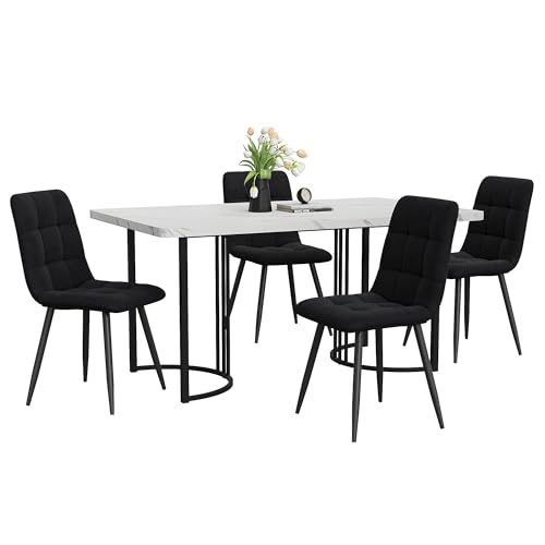 Table à manger 140cm pour petits espaces, ensemble table et chaises confort velours