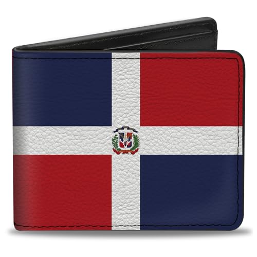 Buckle-Down Men's Wallet, Bifold, Dominican Republic Flags Black Blocks, Vegan Leather, Multi, 4.0