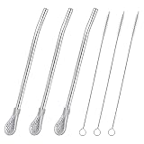 Sibba 6 PCS Yerba Mate Drinking Filter Spoon Straws & Cleaning Brushes Set 7' Stainless Steel Removable Stirring Straws Metal Spoon Straw Stirrer for Loose Leaf Tea Coffee Milkshake Cocktails