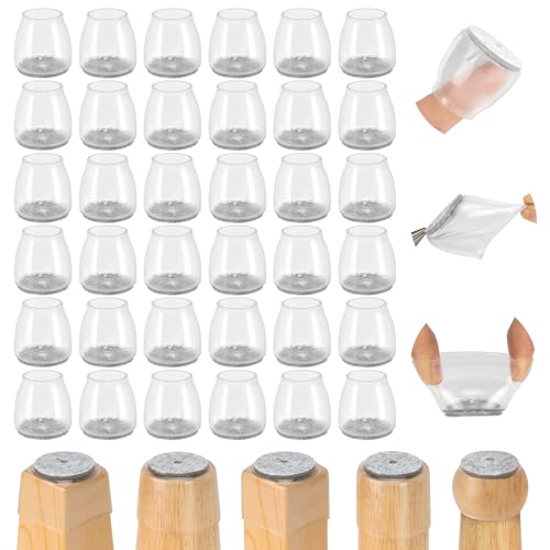 Amrules 36Pcs Round Chair Leg Floor Protectors, Silicone Chair Feet Caps to Protect Tile Floors, Felt Pads Furniture Leg Caps Covers from Scratches and Noise (Clear, Fit: 0.5" - 0.89")