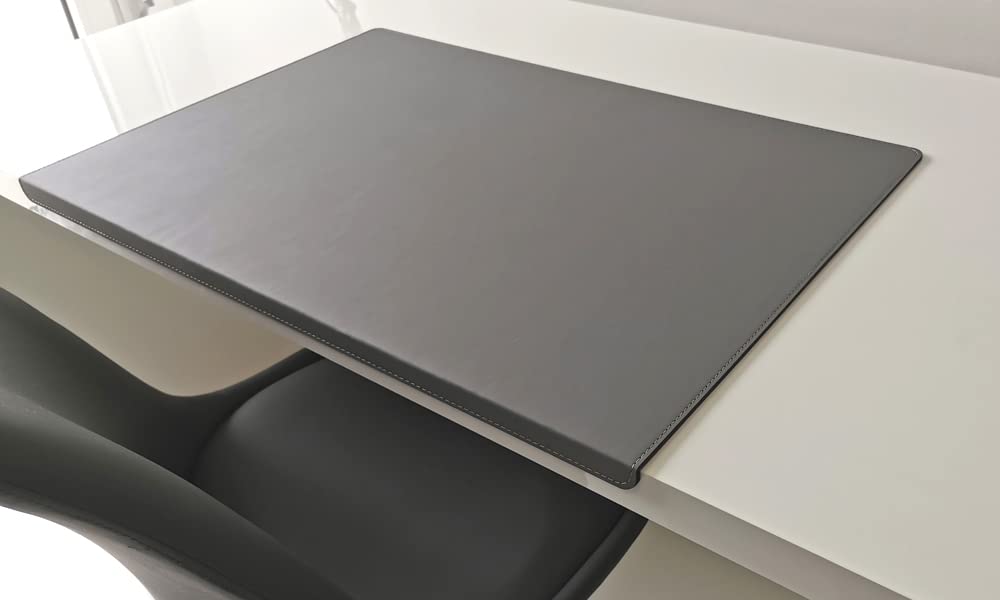 Gewinkelte Schreibtischunterlage mit Kantenschutz Echt Leder Rindsleder 70cm x 48cm Grau