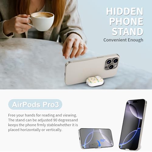 Image of for AirPods Pro 3 Case with Lock & Phone Stand,Cute Floral Pattern Style | PC & TPU Dual Layer Protective Cover with Keychain & Cleaner Pen for Apple AirPod Pro 3rd Generation Women (Four-Leaf Clover)