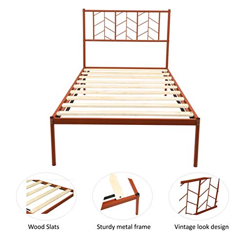 Vintage Look Twin/Queen Metal Bed Frame, Platform Box Spring Needed Metal Bed Frame, For Home Bedroom (Antique Copper(Twin)) #TOP5